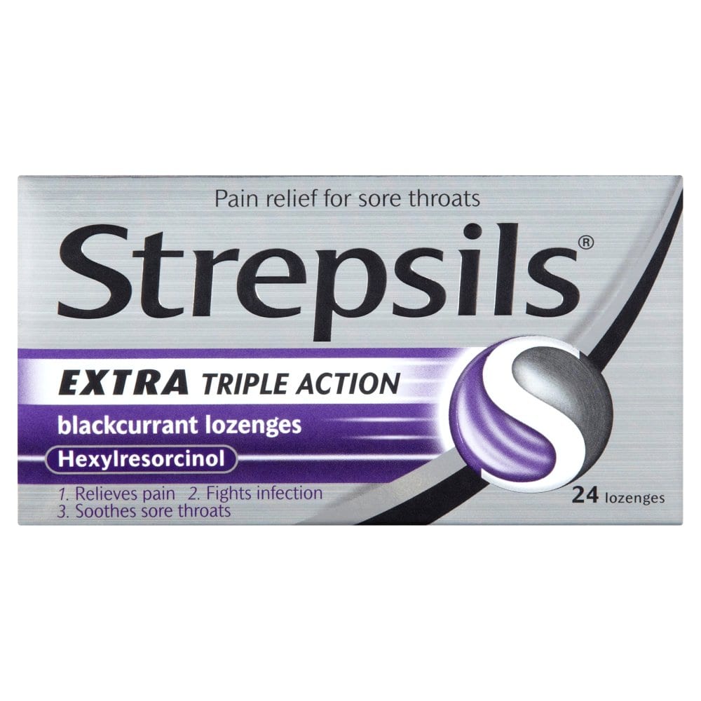Strepsils Extra Triple Action Blackcurrant Lozenges 24 Lozenges