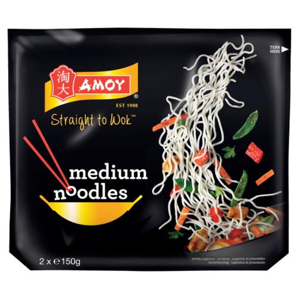 Amoy Straight to Wok Medium Noodles 2 x 150g