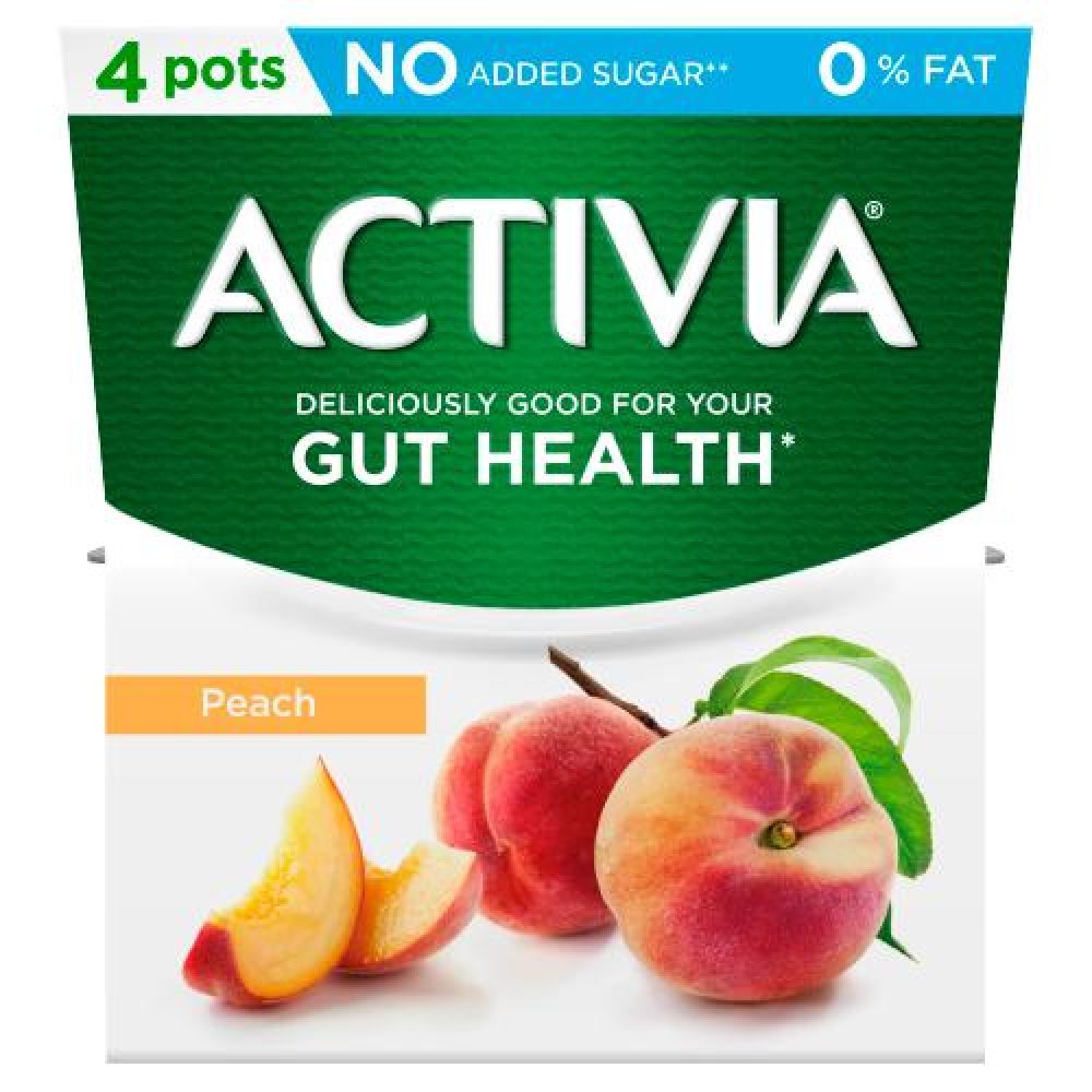 Activia Peach No Added Sugar 0% Fat Yogurt 4 x 120g (480g)