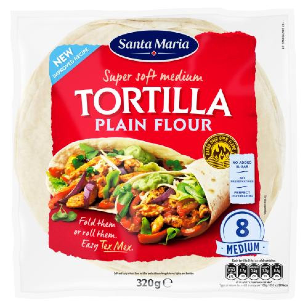 Santa Maria Super Soft Medium Tortilla Plain Flour 8 Medium Size 320g