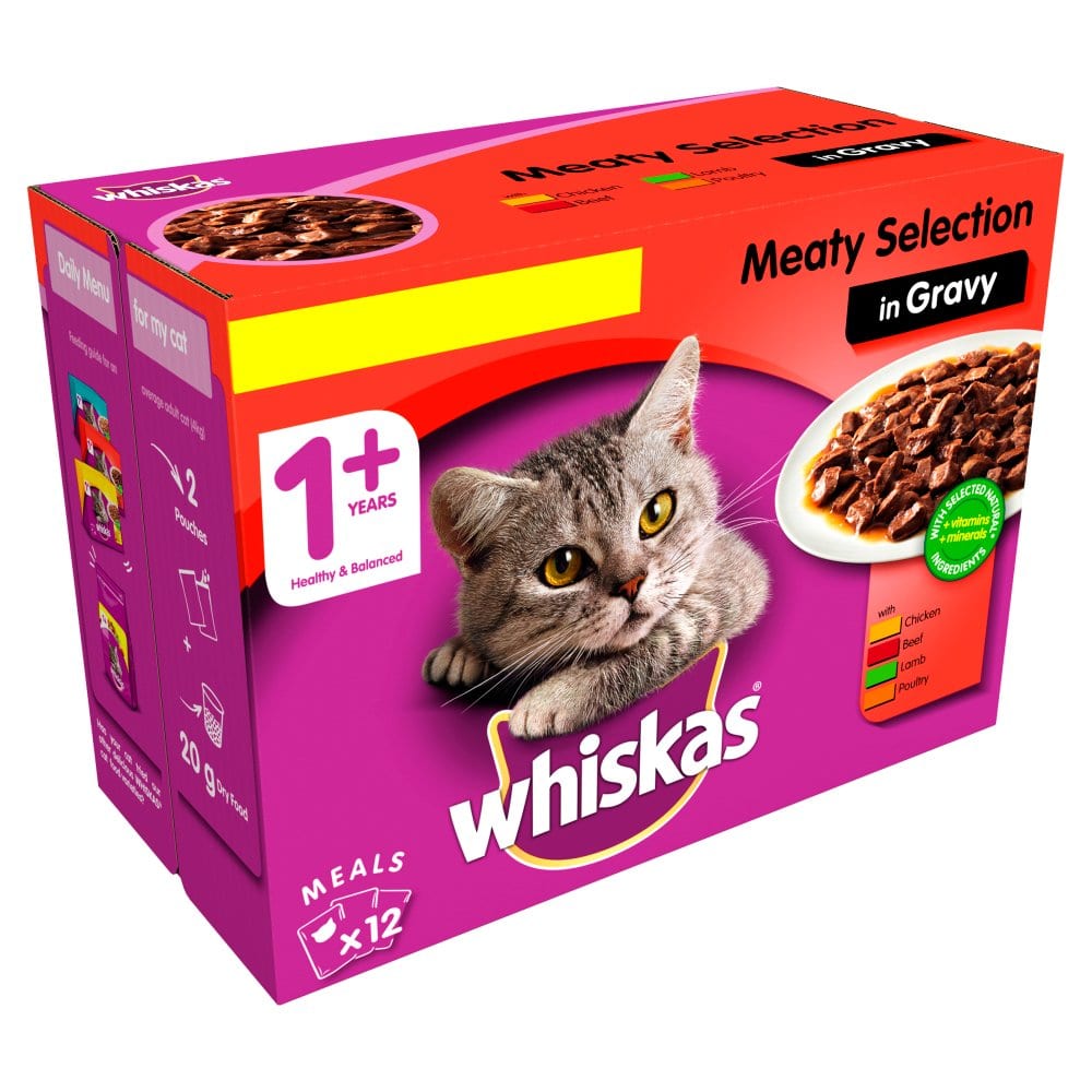 Whiskas Meat in Gravy Wet Adult 1+ Cat Food Pouches 12 x 100g
