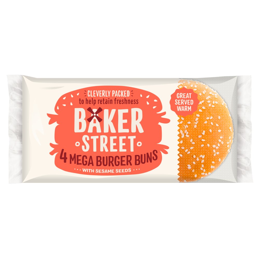 Baker Street 4 Mega Burger Buns with Sesame Seeds