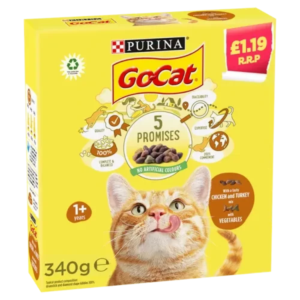GO-CAT with Chicken and Turkey mix with Vegetables Dry Cat Food 340g PMP